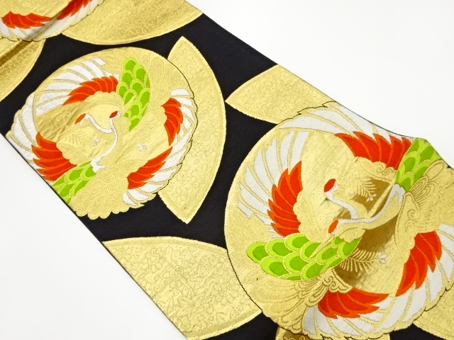 JAPANESE KIMONO / VINTAGE FUKURO OBI / WOVEN CRANES & FLOWER ARABESQUE